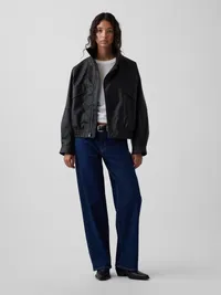 Vegan Leather Oversized Bomber Jacket - Black — view 2