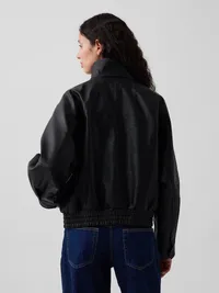 Vegan Leather Oversized Bomber Jacket - Black — view 3