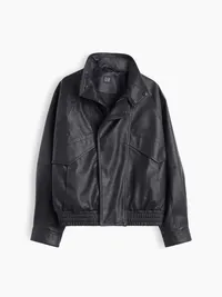 Vegan Leather Oversized Bomber Jacket - Black — view 5