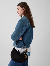 Vegan Suede Crescent Bag - Black — view 2