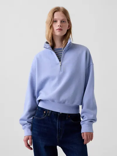 VintageSoft Oversized Half-Zip Wedge Pullover - Airstream blue
