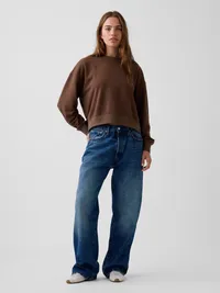 VintageSoft Terry Oversized Wedge Side-Slit Sweatshirt - Brown — view 2