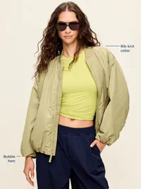 Water-Resistant Oversized Bubble-Hem Zip Bomber Jacket - Black Jack — view 5