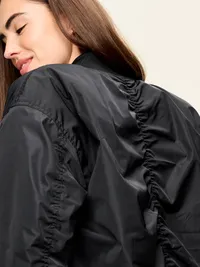 Water-Resistant Oversized Bubble-Hem Zip Bomber Jacket - Black Jack — view 4