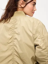 Water-Resistant Oversized Bubble-Hem Zip Bomber Jacket - Micro Green — view 5