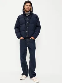 Water-Resistant Puffer Jacket - Navy Blue — view 3