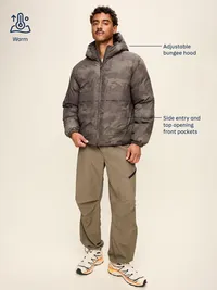 Water-Resistant Utility Puffer Jacket - Black Print — view 4