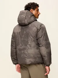 Water-Resistant Utility Puffer Jacket - Brown Print — view 2
