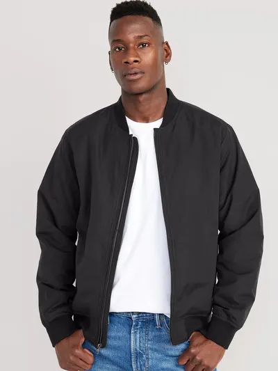 Water-Resistant Zip Bomber Jacket - Black Jack