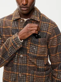Wool-Blend Chore Jacket - Brown Plaid — view 5