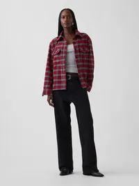 Wool-Blend Plaid Shirt Jacket - Red plaid — view 2