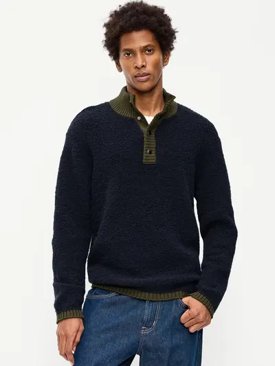 Wool-Blend Snap-Button Pullover Sweater - In the Navy