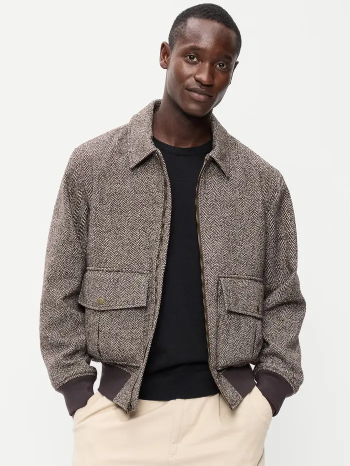 Wool-Blend Zip Bomber Jacket - Coffee Grounds
