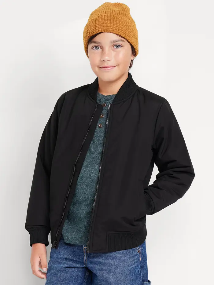 Zip-Front Bomber Jacket for Boys - Black Jack